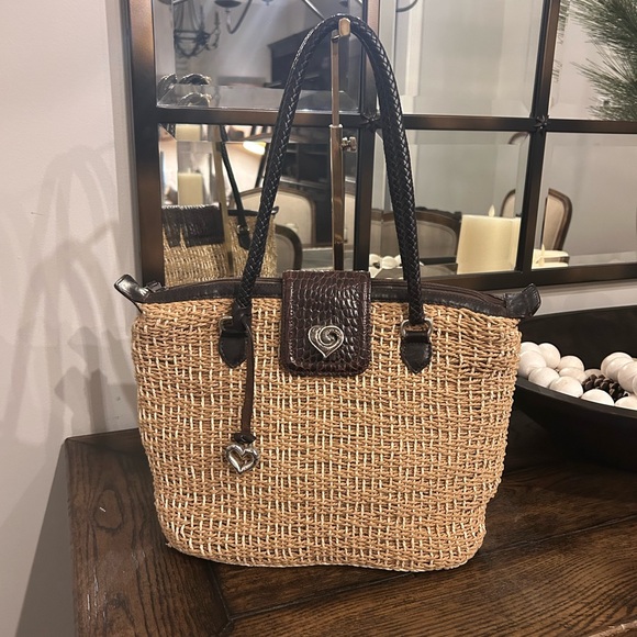 Brighton Handbags - Brighton woven straw tote bag with brown leather trim